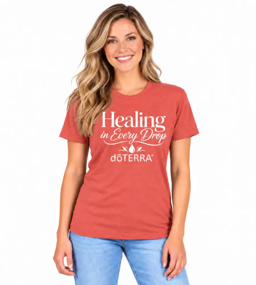 Unisex ’Healing in Every Drop doTERRA®’ Logo Short-Sleeve T-Shirt - Heather Redwood / Small (S)