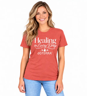 Unisex ’Healing in Every Drop doTERRA®’ Logo Short-Sleeve T-Shirt - Heather Redwood / Small (S)