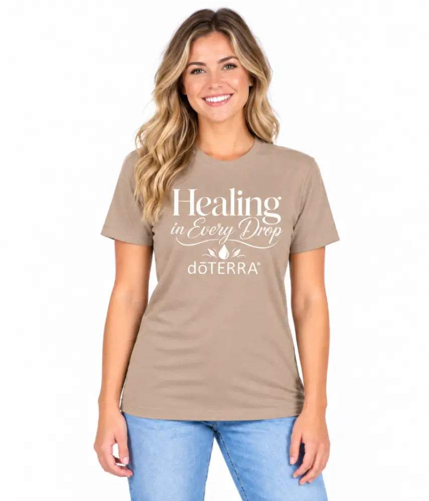 Unisex ’Healing in Every Drop doTERRA®’ Logo Short-Sleeve T-Shirt - Heather Tan / Small (S)