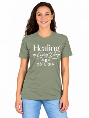 Unisex ’Healing in Every Drop doTERRA®’ Logo Short-Sleeve T-Shirt - Light Olive / Small (S)