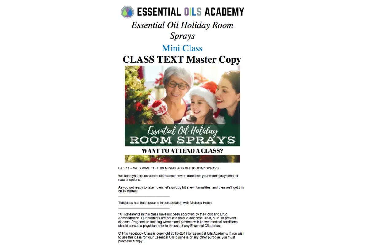 Essential Oil Holiday Room Sprays Academy Digital Online Class