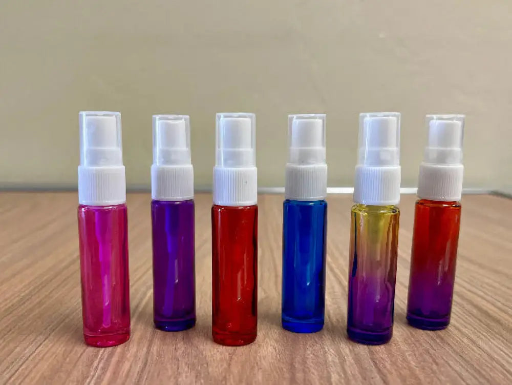 10 ml Rainbow-colored Glass Vials with White Misting Spray Tops (Pack of 6)