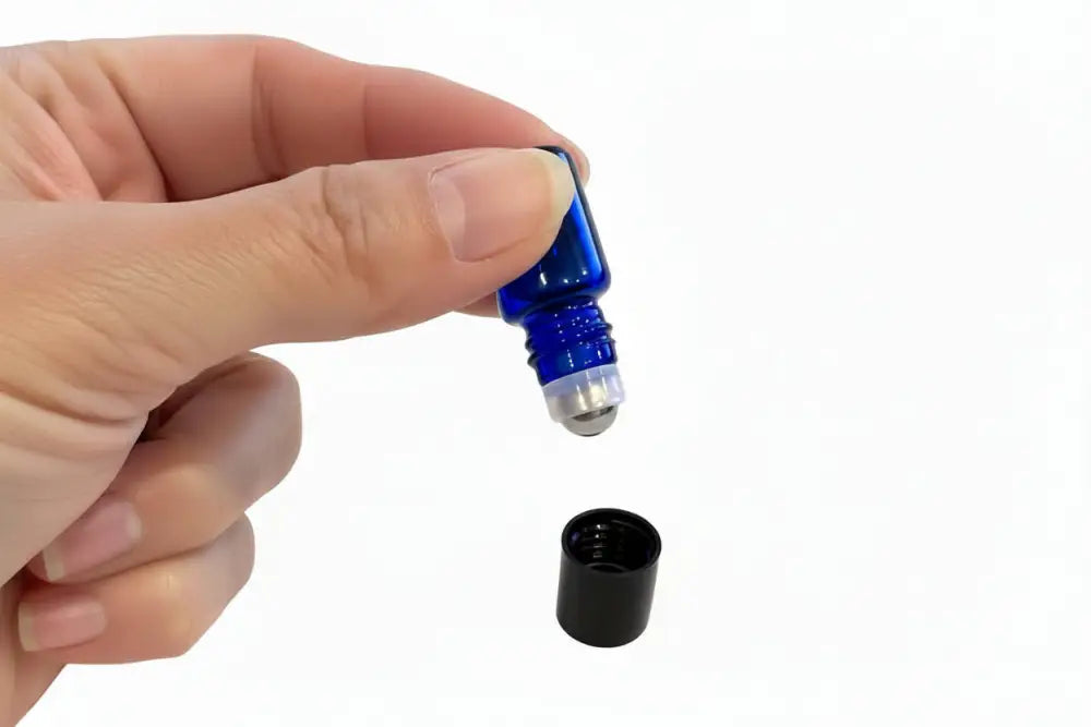 2 ml Blue Glass Vials with Metal Roll-ons and Black Caps (Pack of 12)