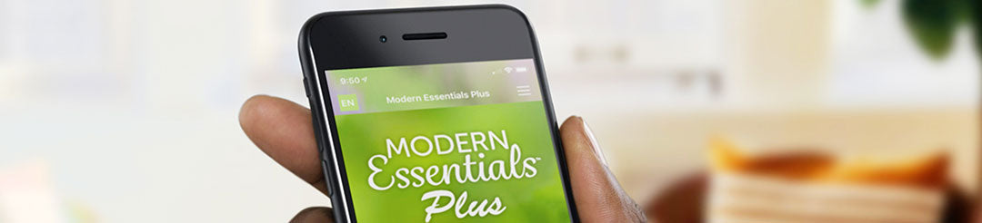 Close up of the Modern Essentials Plus App on a cell phone.