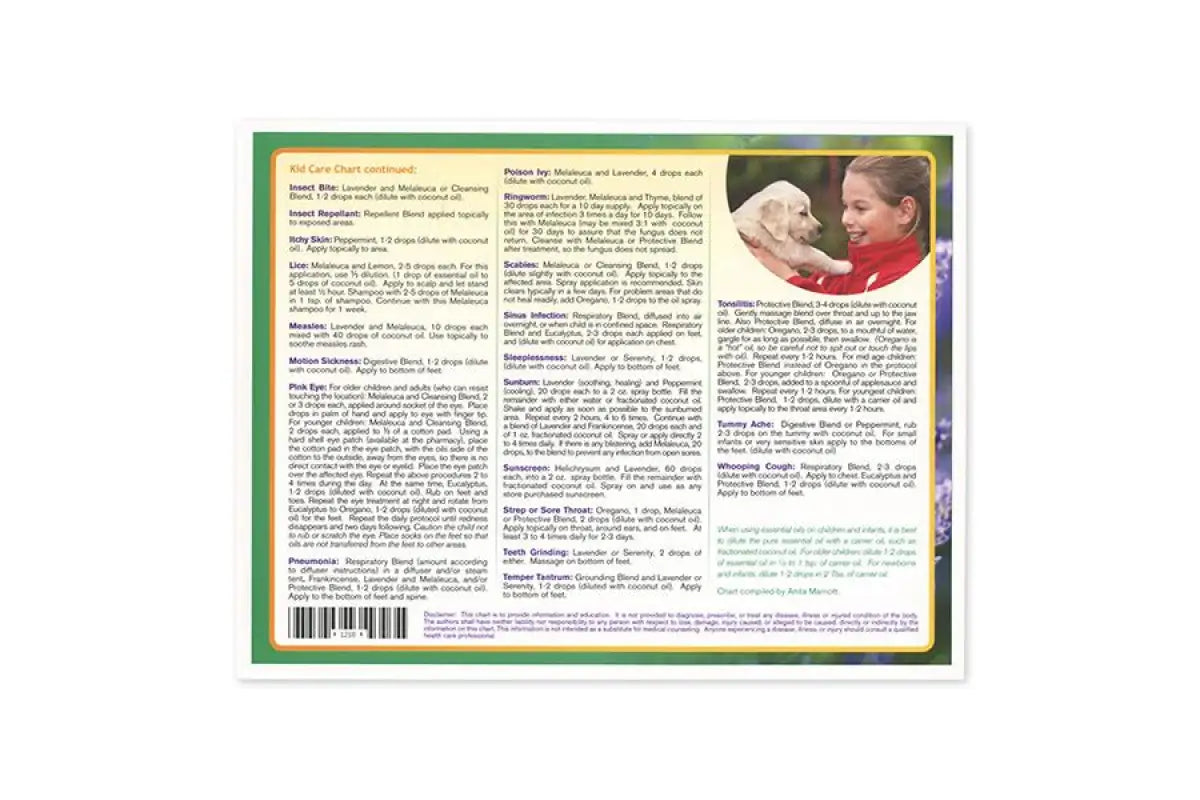 Kid Care With Essential Oils Chart