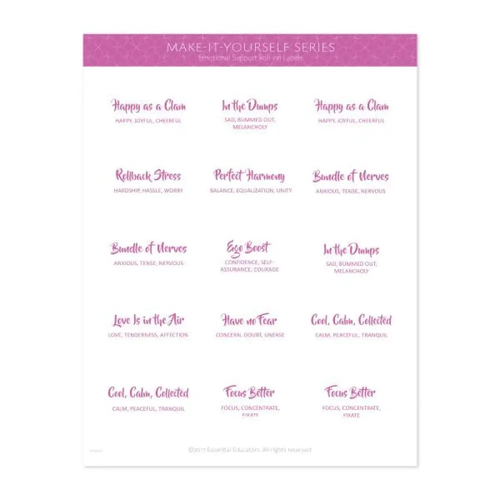 Emotional Support Make-It-Yourself Roll-On Recipes And Label Set