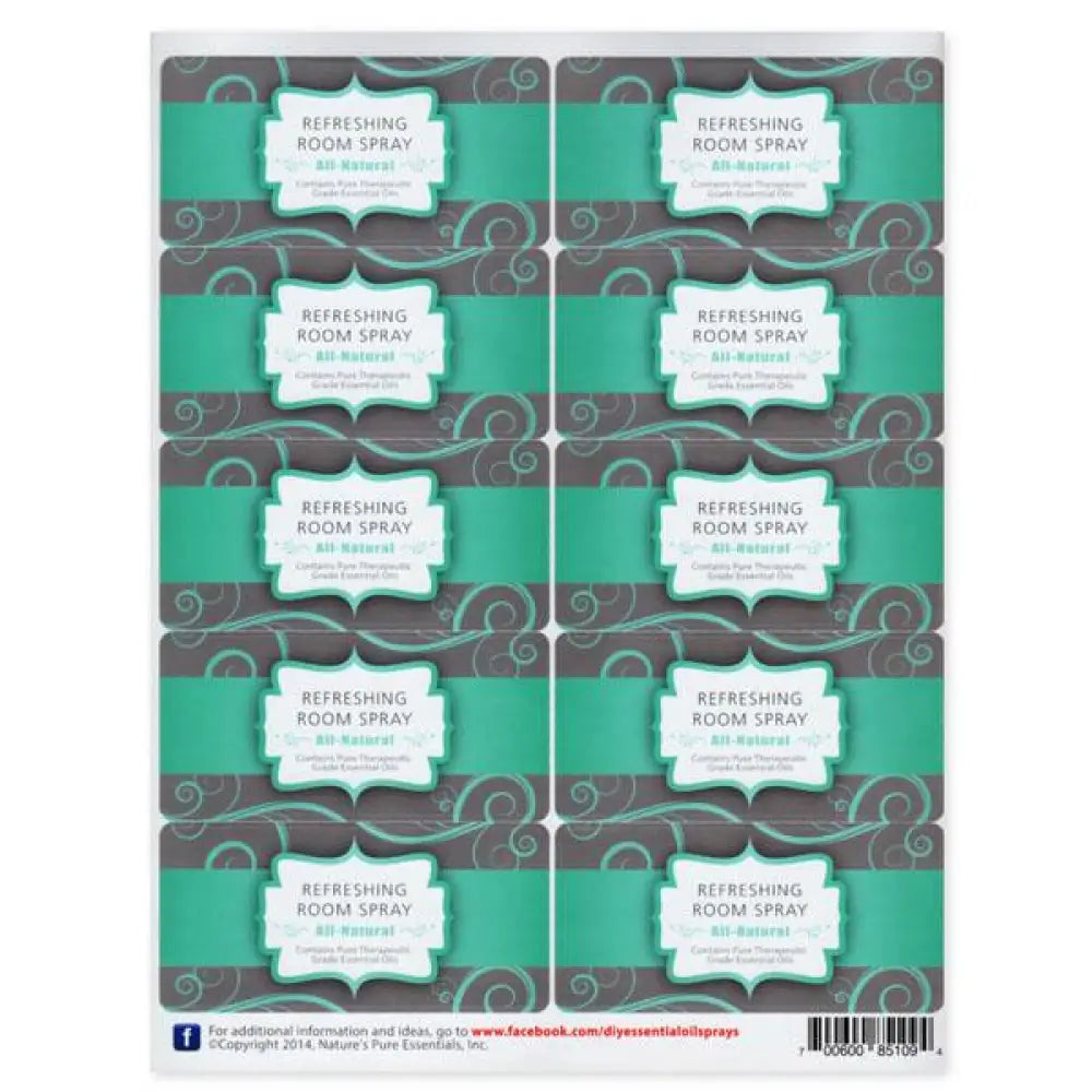 1580REF - DIY Essential Oil Spray Refreshing Room Spray (Sheet of 10 Waterproof Labels)