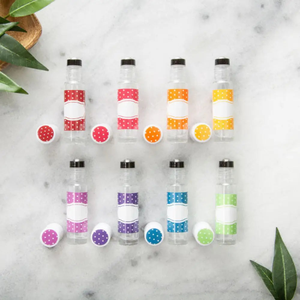 Polka Dot Oil Lock Labels And Lid Stickers For 1/3 Oz. Roll-On Vials (Set Of 33)