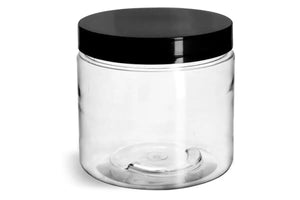 16 oz. Clear PET Plastic Jar with Black Lid