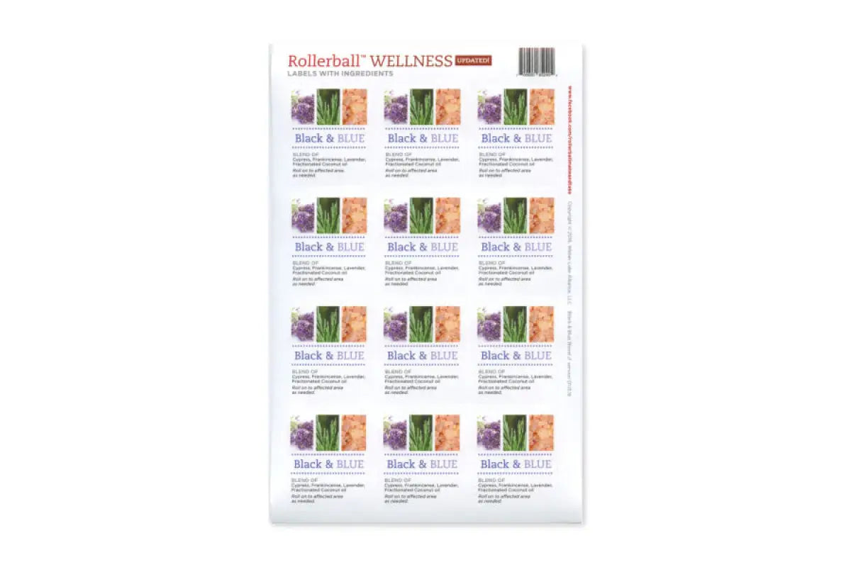 Rollerball Wellness Waterproof Labels (Sheet Of 10 Or 12) Black &amp; Blue Blend
