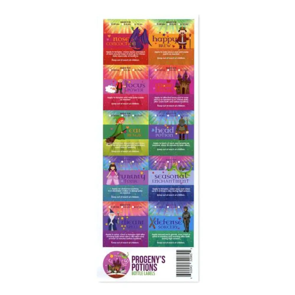&quot;Progeny&#39;s Potions&quot; Assorted Waterproof Vial Labels (Sheet of 10)
