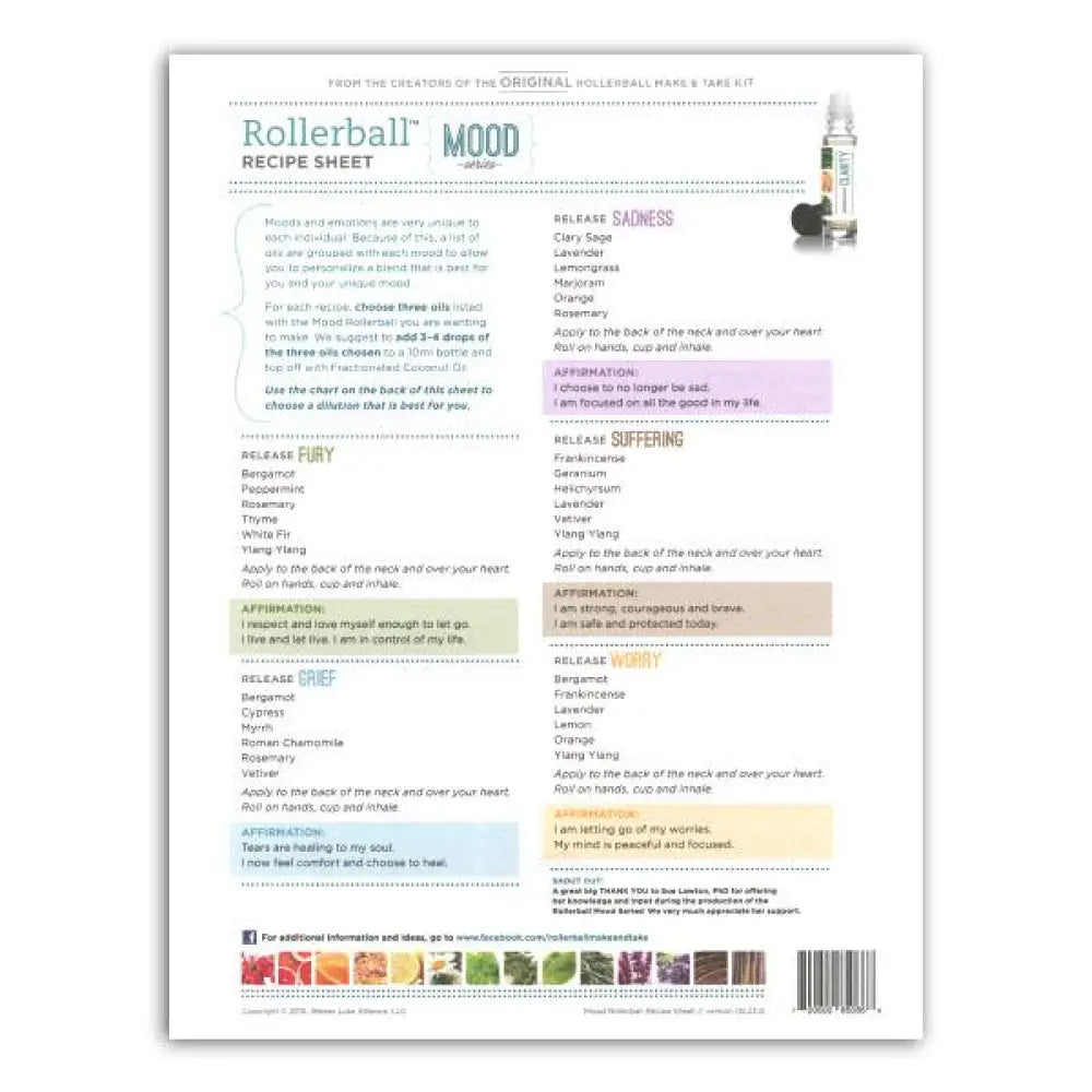 &quot;Rollerball Mood Series&quot; Recipe Sheets (Pack of 25)