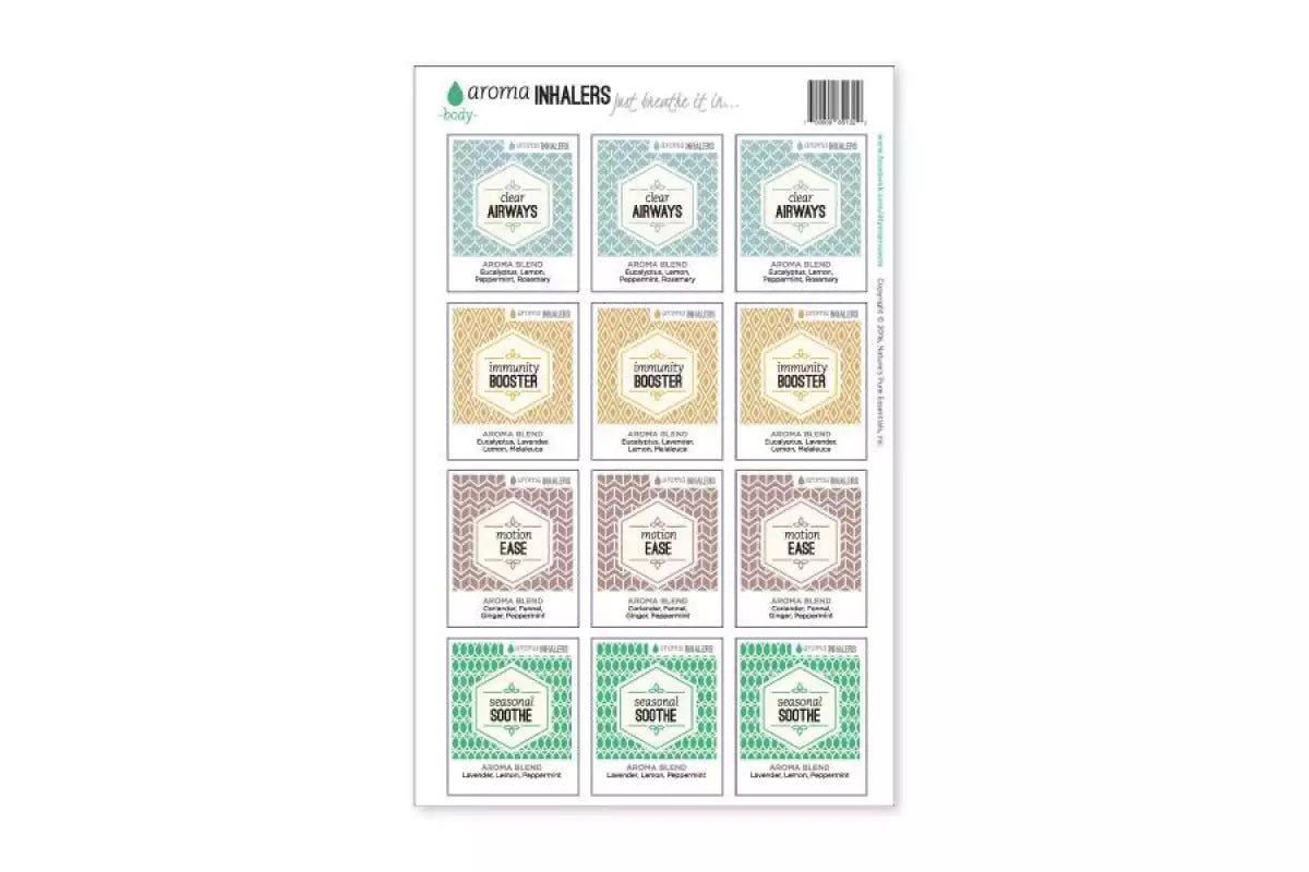 &quot;Aroma Inhalers&quot; Waterproof Label Sets (Sheets of 12)