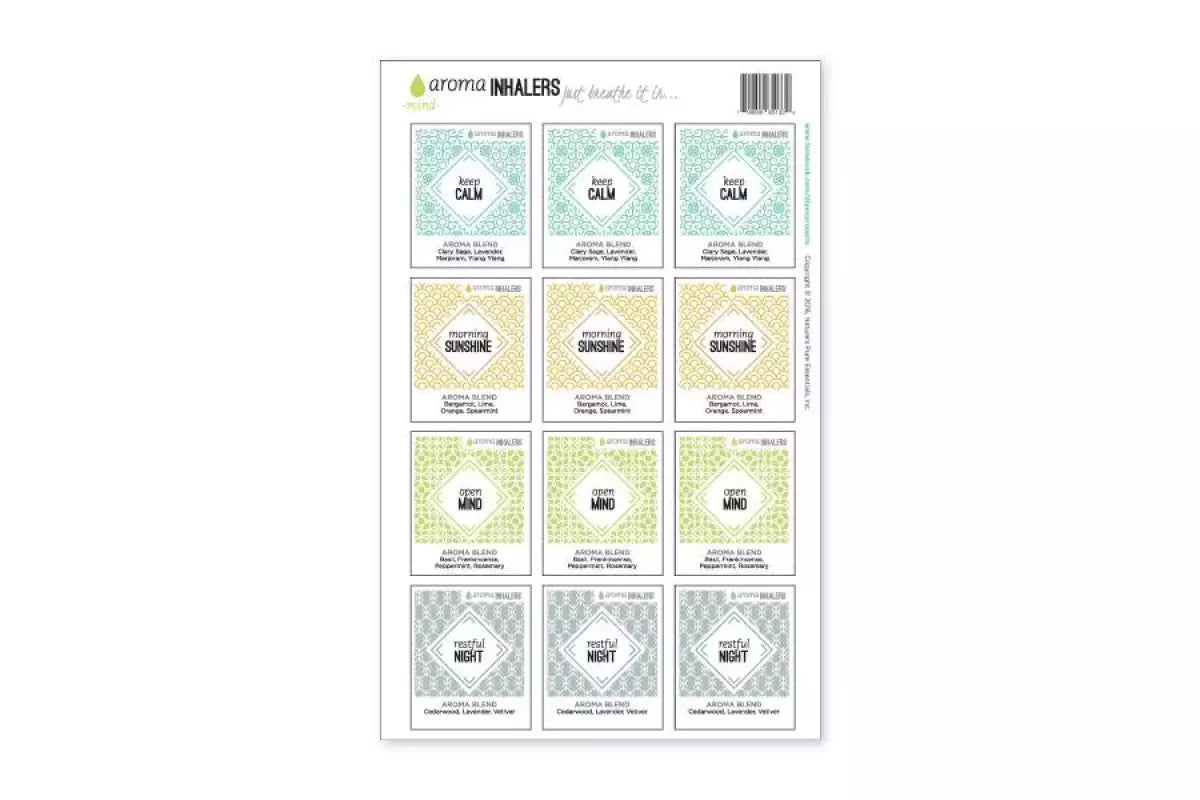 &quot;Aroma Inhalers&quot; Waterproof Label Sets (Sheets of 12)