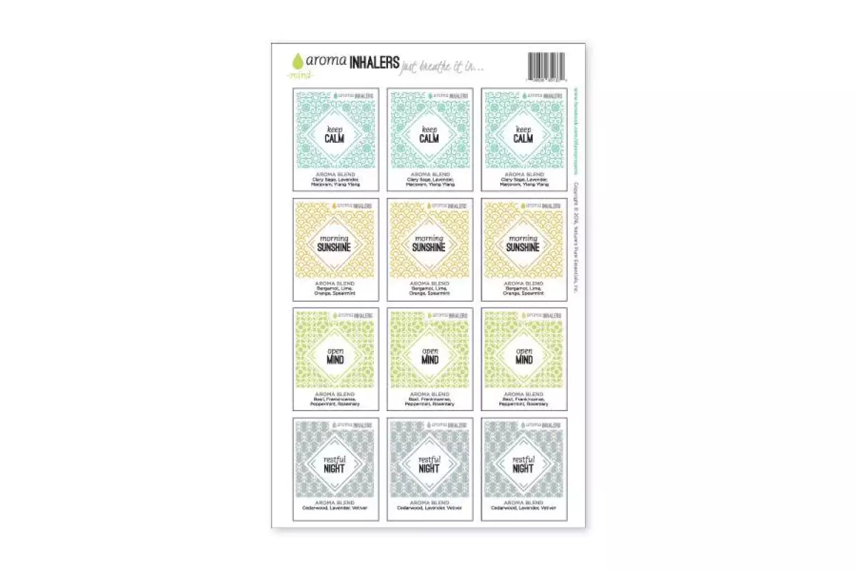 "Aroma Inhalers" Waterproof Label Sets (Sheets of 12)