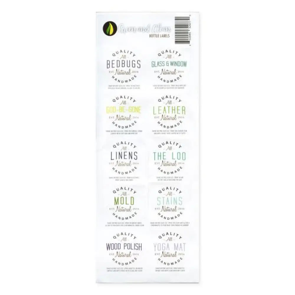 Green And Clean Assorted Waterproof Label Set (Sheet Of 10)