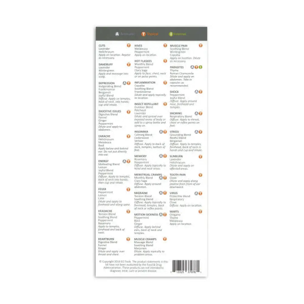 Essential Oils For A-Z Wellness Reference Cards (Pack Of 25)