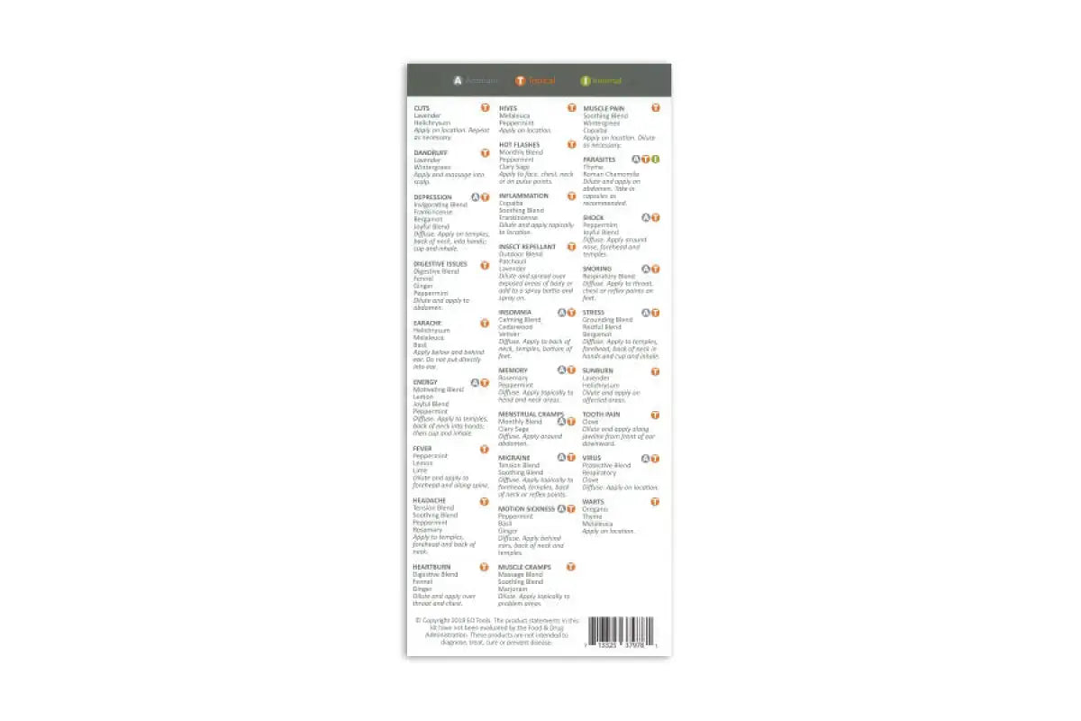 "Essential Oils for A-Z Wellness" Reference Cards (Pack of 25)