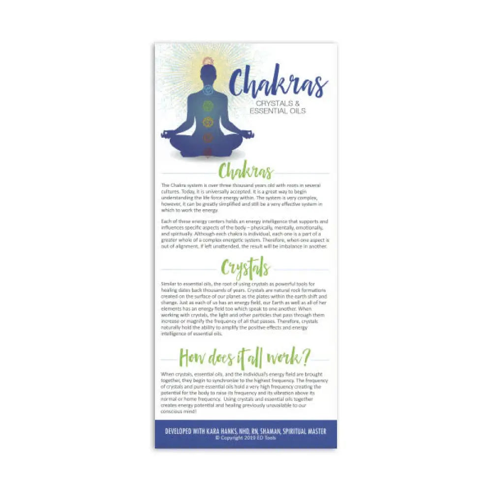 Chakras Crystals And Essential Oils Reference Cards (Pack Of 25)