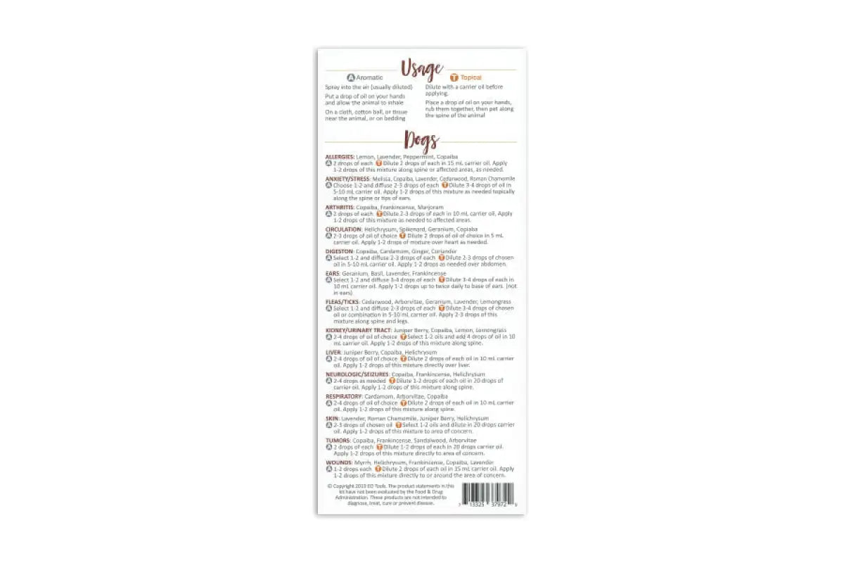 "Essential Oils for Dogs and Cats" Reference Cards (Pack of 25)