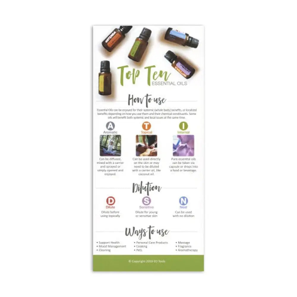 &quot;Top 10 Essential Oils&quot; Reference Cards (Pack of 25)