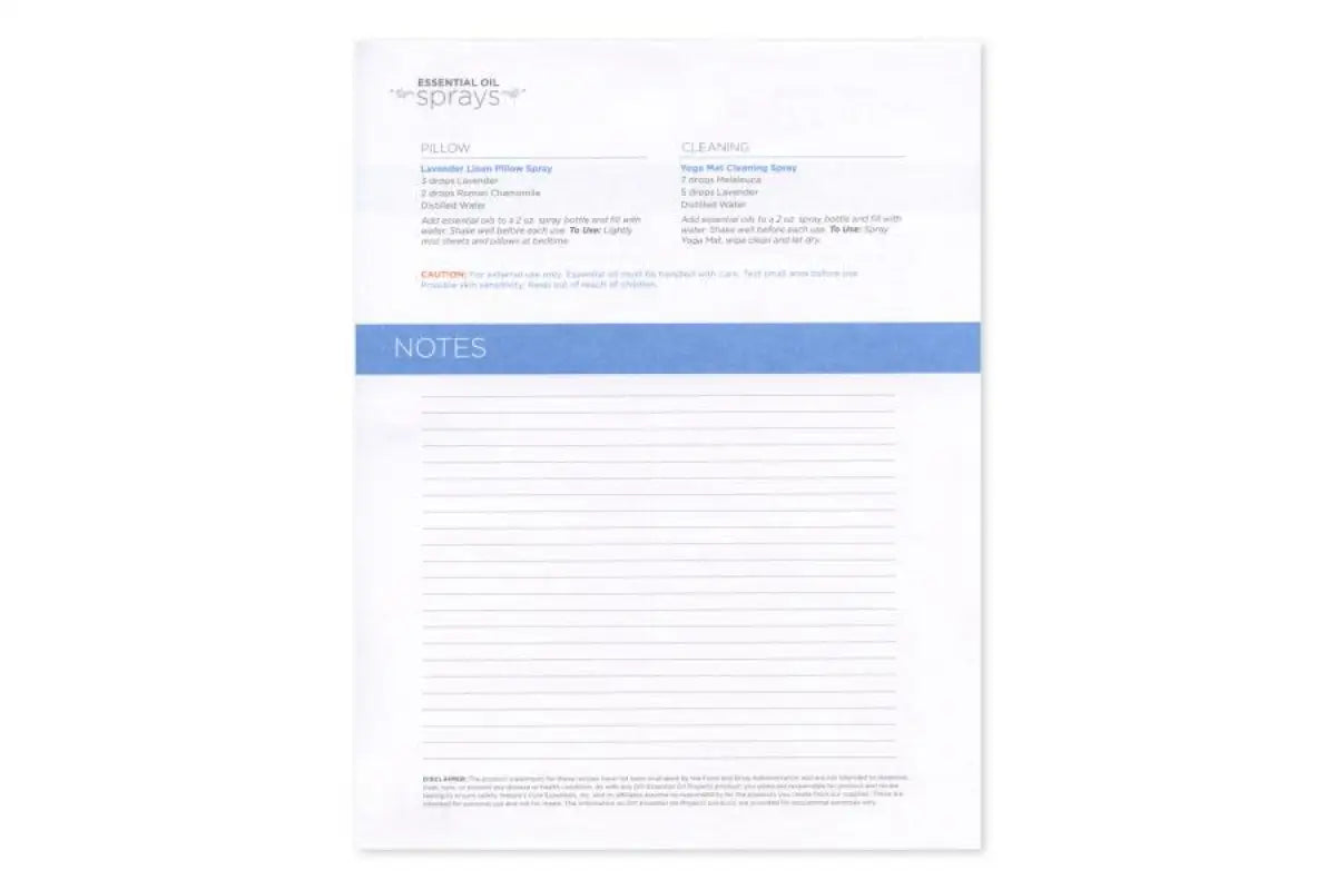 Do-It-Yourself Essential Oil Sprays Recipe Sheet Tear Pad (25 Sheets)