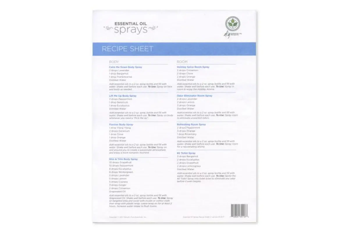 Do-It-Yourself Essential Oil Sprays Recipe Sheet Tear Pad (25 Sheets)