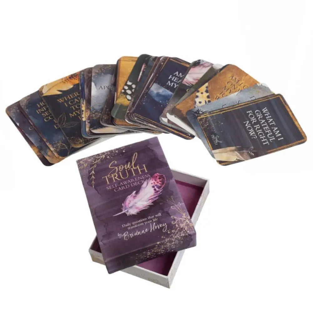 Soul Truth: Self-Awareness Card Deck, by Brianne Hovey (55 Cards), cards fanned out on display.