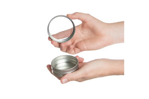 2 Oz. Silver Tin Container With Window Lid