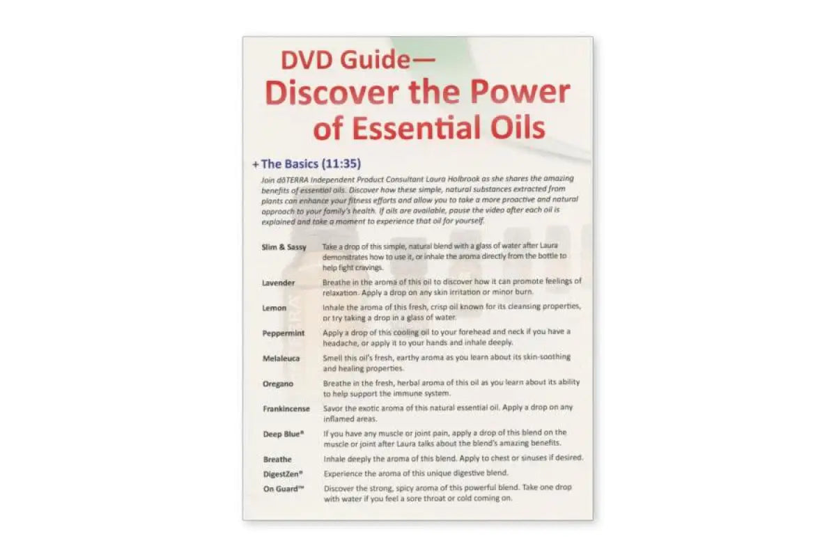 Discover the Power of Essential Oils" DVD (PAL European Format) and Card Insert"