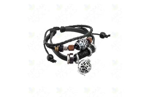 Black Boho Leather Bracelet With Locket And Aroma-Balls