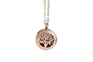 8742Misc16 - Rose gold diffusing locket with crystals tree of life front