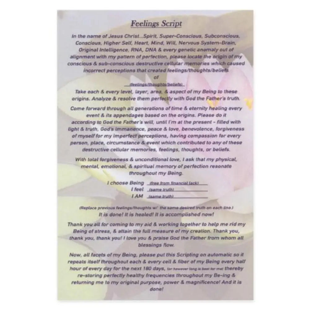 Laminated Feelings Script Card