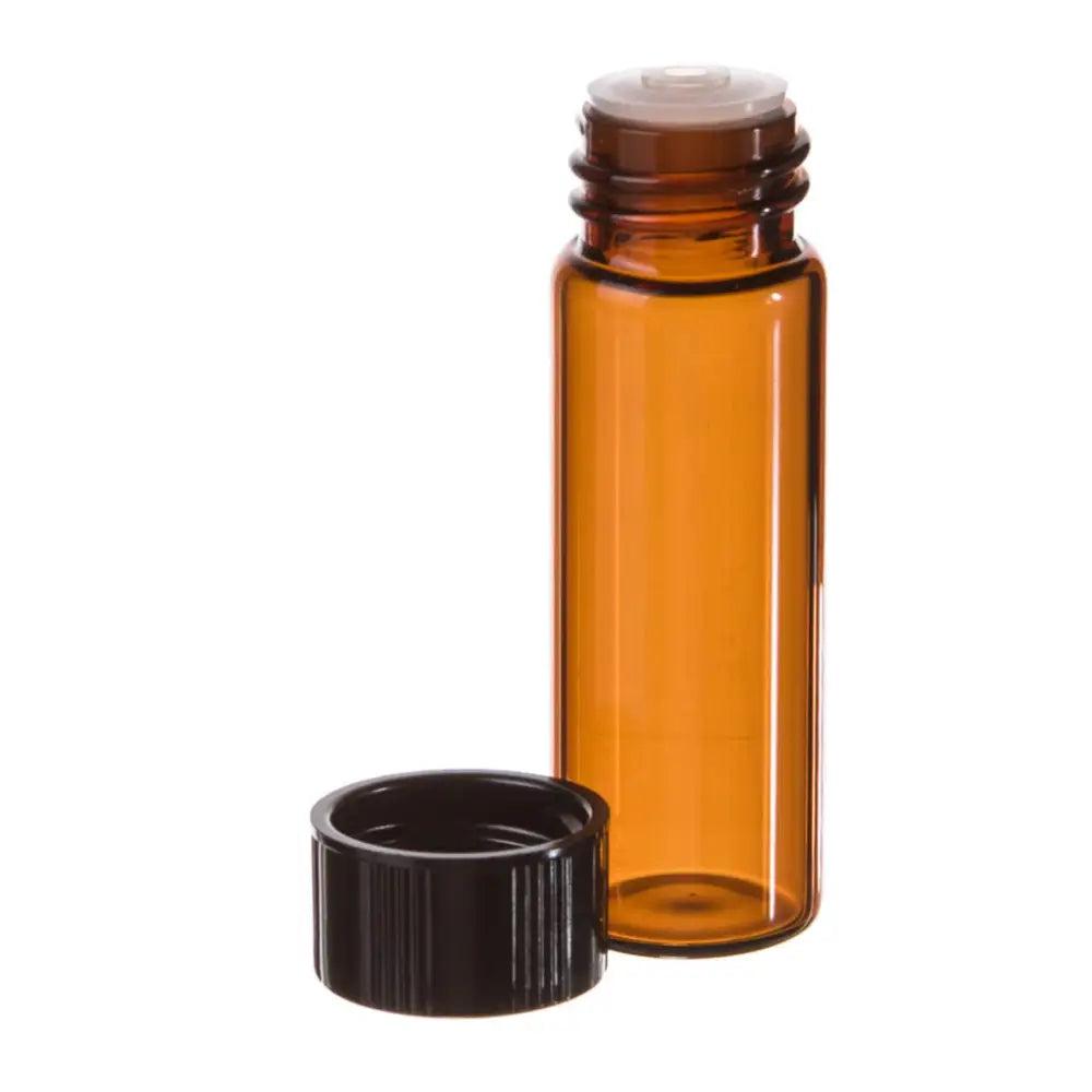 1 dram Amber Glass Vials Orifice Reducers and Black Caps (Pack of 12)