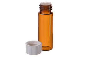 1 dram Amber Glass Vials  Orifice Reducers  and White Caps (Pack of 12)