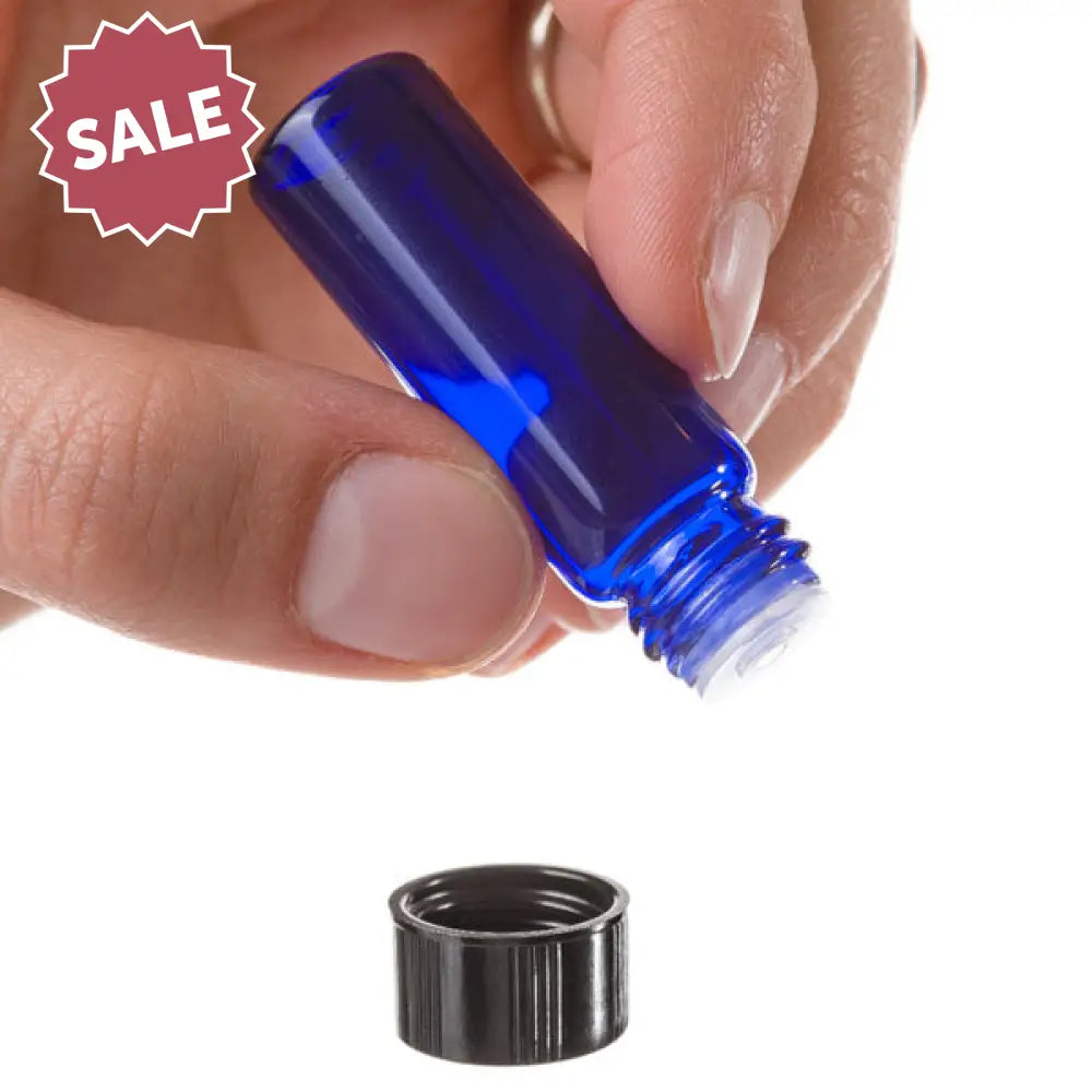 1 Dram Blue Glass Vials Orifice Reducers And Black Caps (Pack Of 6)