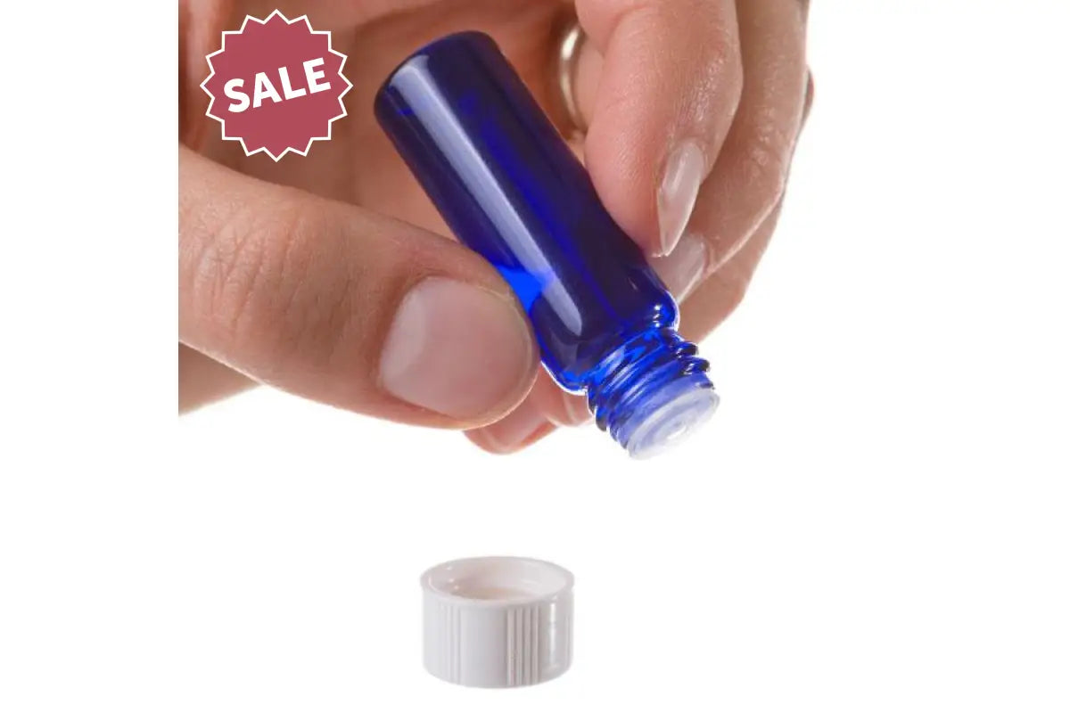 1 Dram Blue Glass Vials Orifice Reducers And White Caps (Pack Of 6)