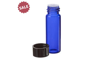 1 dram Blue Glass Vials Orifice Reducers and Black Caps (Pack of 6)