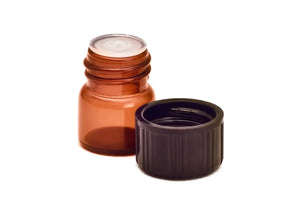 1/4 dram Amber Glass Vials  Orifice Reducers  and Black Caps (Pack of 12)