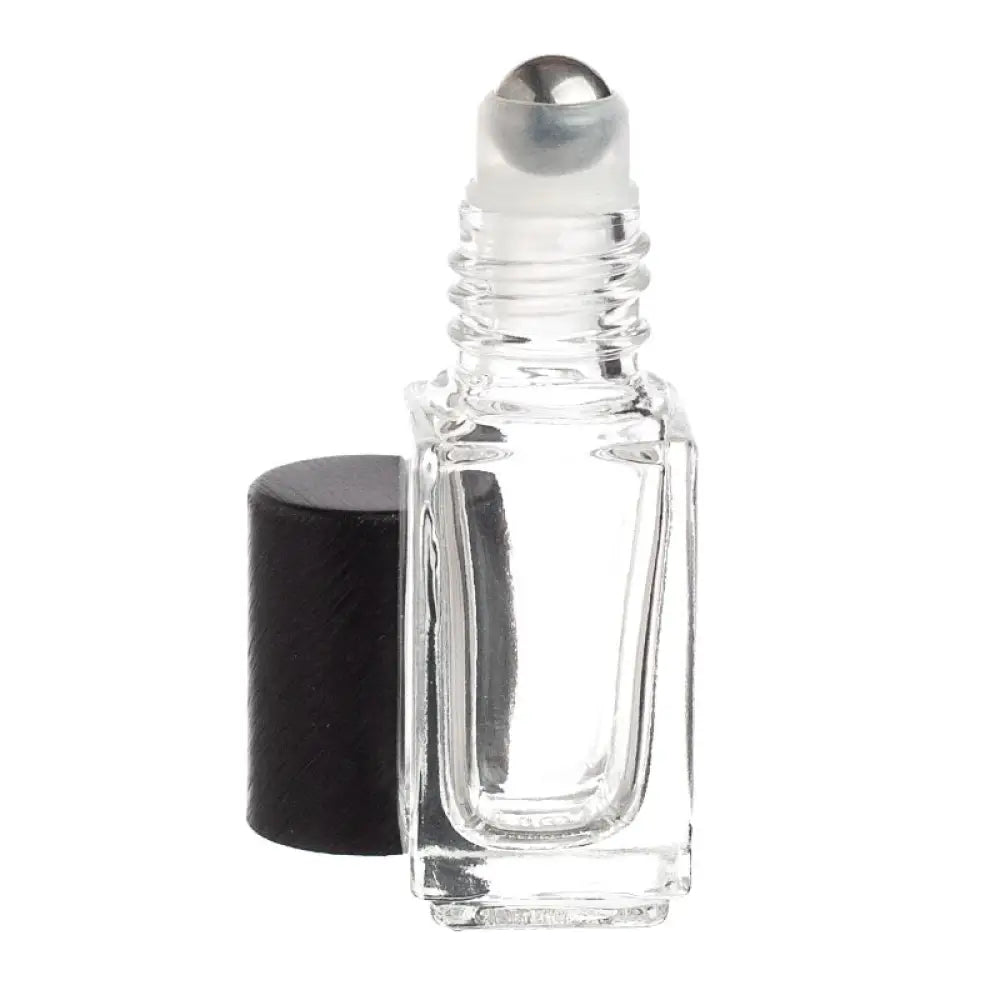 4 ml Clear Square Glass Vials with Metal Roll-ons and Matte Black Caps (Pack of 6)