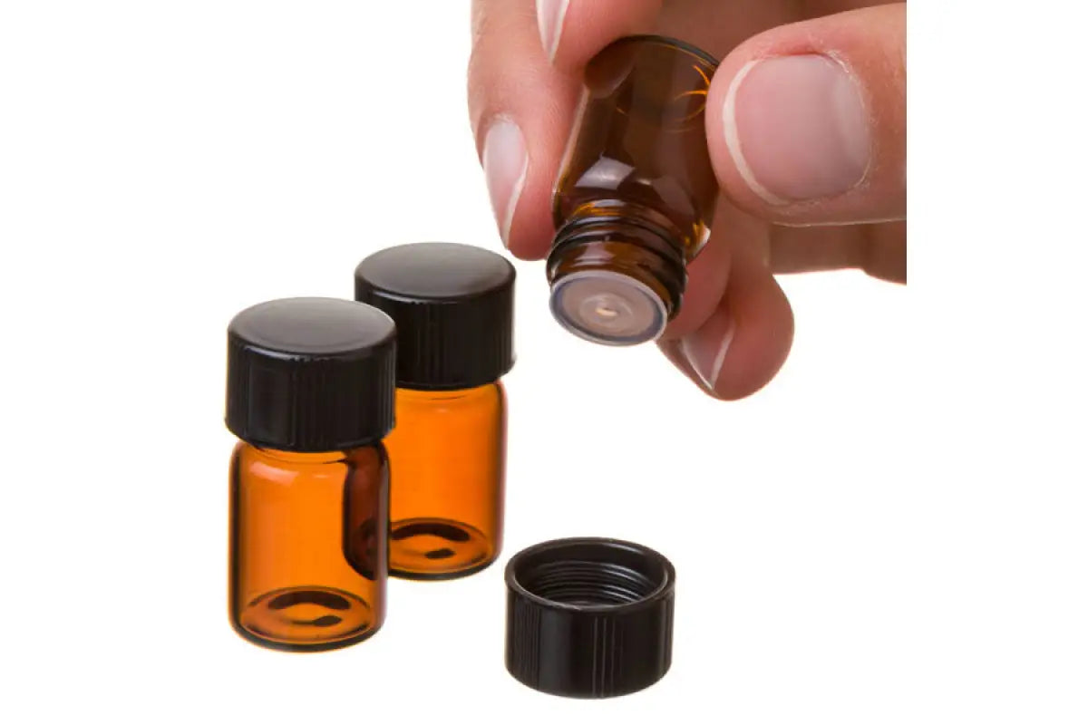 5/8 dram Amber Glass Vials  Orifice Reducers  and Black Caps (Pack of 12)