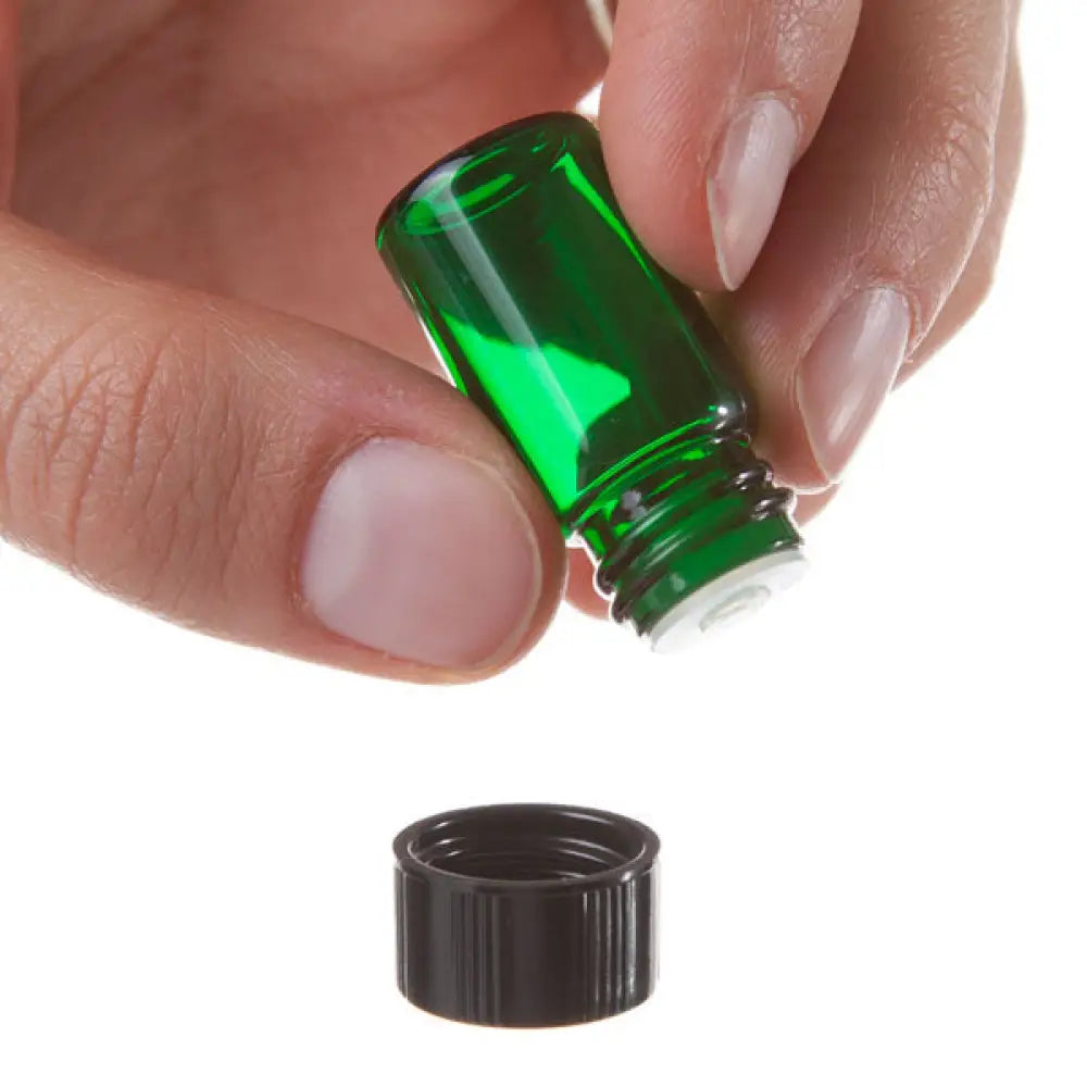 2 Ml Green Glass Vials Orifice Reducers And Black Caps (Pack Of 12)