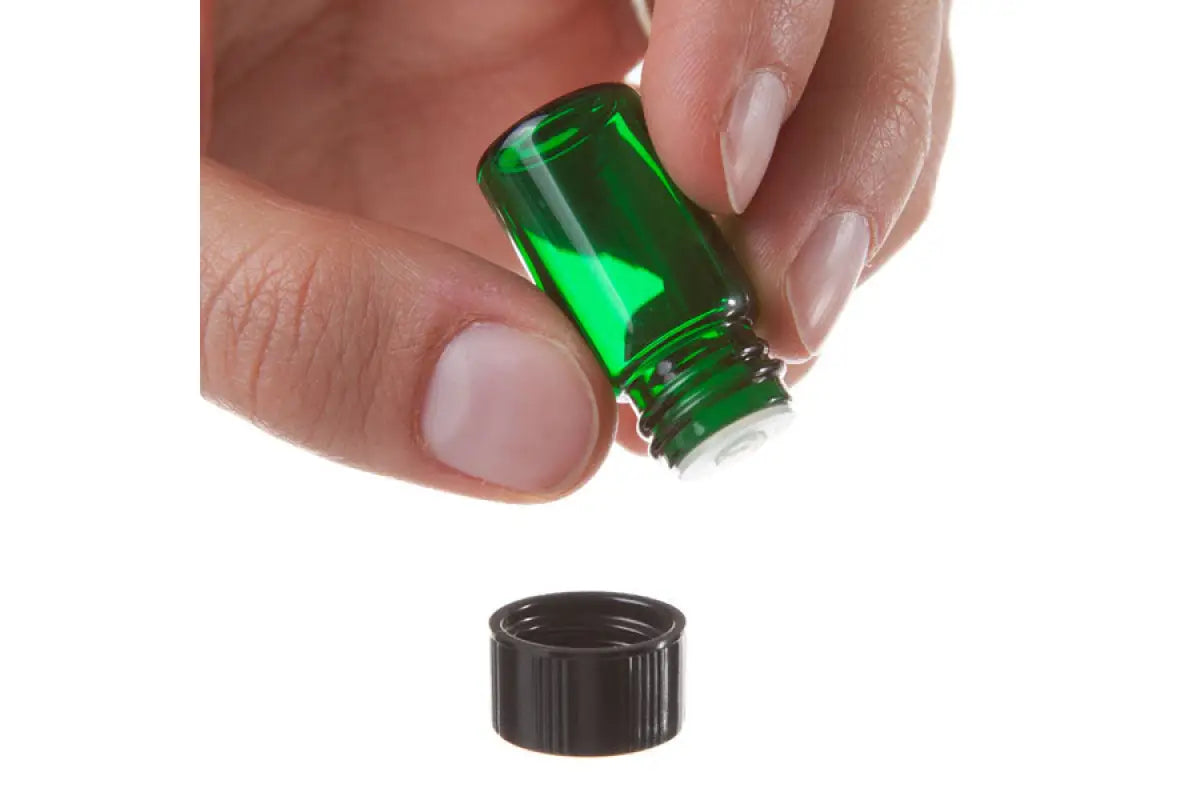 2 ml Green Glass Vials Orifice Reducers and Black Caps (Pack of 12)