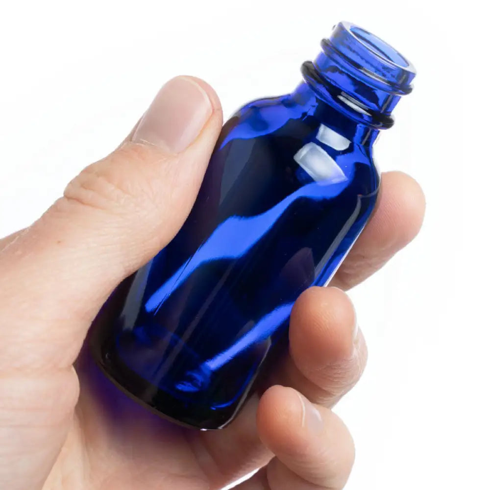 1 Oz. Blue Glass Boston Round Bottle (20-400 Neck Size)