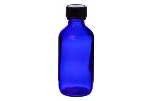 2 oz. Blue Glass Bottle with Black Cap
