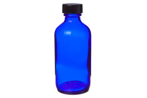 4 oz. Blue Glass Bottle with Black Cap