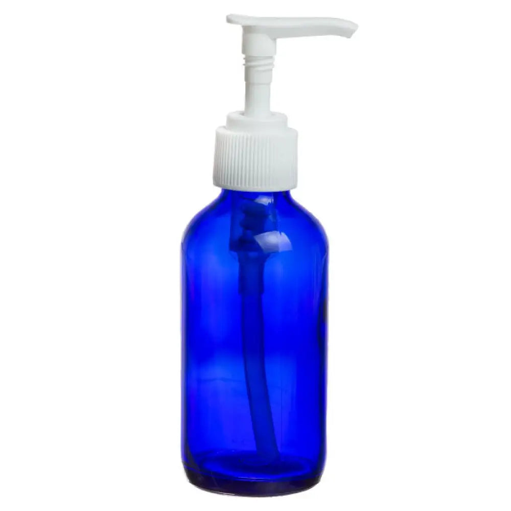 4 Oz. Blue Glass Bottle With Pump White