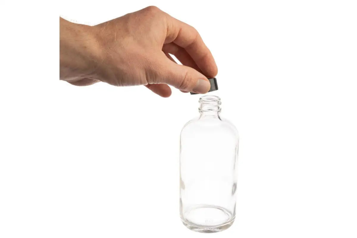 8 oz Clear Boston Round Glass Bottle with Black Cap