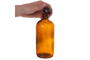 16 Oz. Amber Glass Bottle With Black Cap
