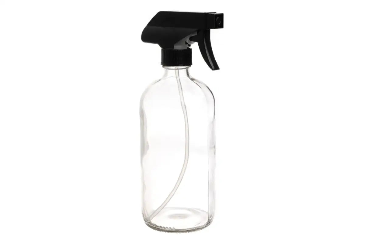 16 oz CLEAR glass bottle with 28-400 neck finish with Black Trigger Sprayer